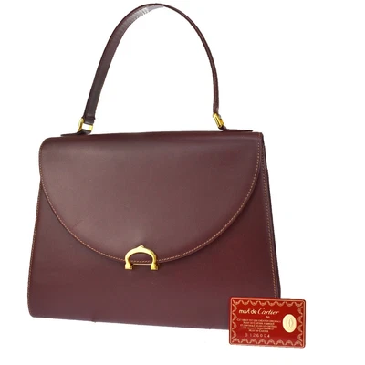 $278 • Buy Must De Cartier 2C Logo Hand Bag Leather Bordeaux Gold Made In Italy 67MZ619