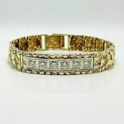 Men's Nugget Bracelet 3Ct Round Cut Real Moissanite 14K Yellow Gold Finish 10mm' • $119.99