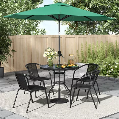 Metal Garden Patio Furniture Set Marble Glass Table And Chairs Outdoor Dining • £52.95