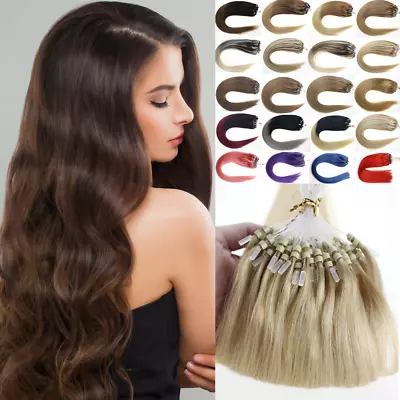 Micro Ring Loop Human Hair Extensions Microbeads Link Remy Hair Double Drawn 1g • $36