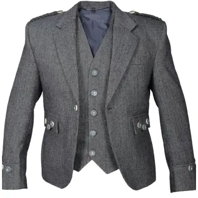 £69.99 • Buy Scottish Argyle Tweel Wool Kilt Jacket With Waistcoat / Vest Men Wedding Jacket
