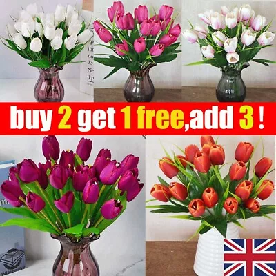 6 Heads Artificial Tulip Fake Silk Flowers Bouquet Garden Party Home Hotel Decor • £4.99