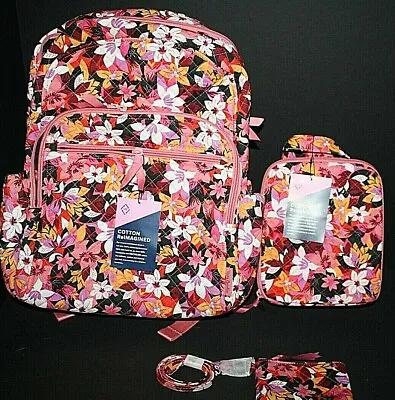 Vera Bradley ROSA FLORAL Iconic Campus Backpack LUNCH Bunch ZIP ID LANYARD NWT • $104