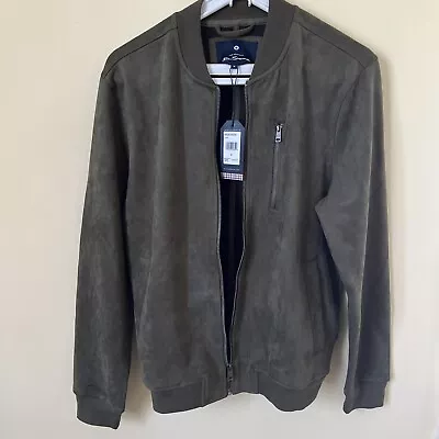 Ben Sherman Mens Suede Bomber Jacket M Full Zip Long Sleeve Olive $139 NEW • $50