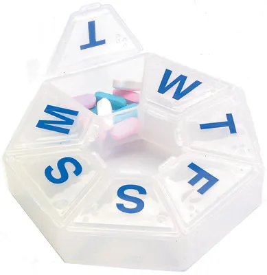 Round 7 Day Pill Box Organizer For Medicine Travel Case Holder Weekly • $5.95