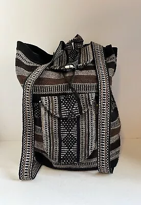 Pinzon Artisan Backpack Drawstring Woven Boho Black Gray Brown Mexico • $15