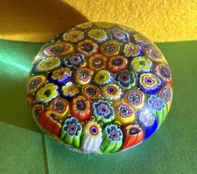 Millefiori Floral Paperweight Stunning Canes Floral Designs 3” Polished Bottom • $28