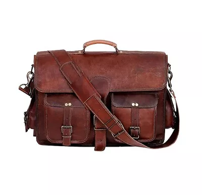 New Men Real Goat Enigma Leather Vintage Brown Shoulder Laptop Bag Briefcase • $83.41