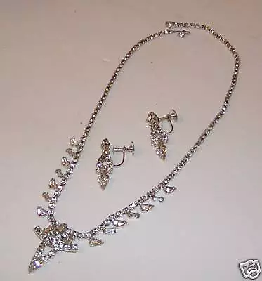 L G Vtg JEWELRY RHINESTONE Necklace Earrings LIND GAL • $124