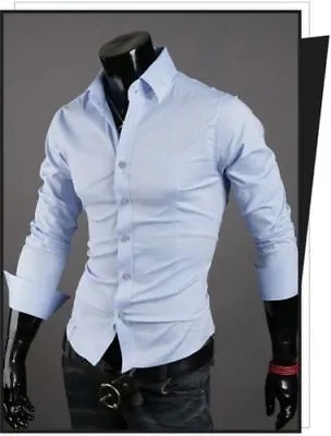  New Luxury Shirts Mens Casual Formal Slim Fit Shirt Top  S M L XL XXL PS01 • £13.99