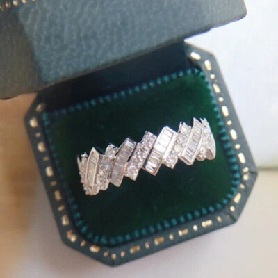 $32.89 • Buy 925 Sterling Silver Lab Created Diamond Geometric Irregular Shaped Women Ring