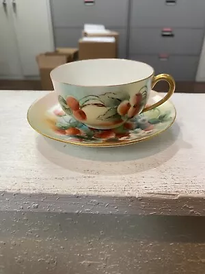 T & V Limoges Strawberry/Cherry Design Teacup & Saucer Set (Made In France) • $25