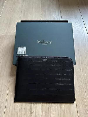 MULBERRY BRAND NEW Tech Pouch Black Matte Croc 20 Cm X 26 Cm Rrp £325  & Boxed • £150