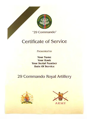 29 Commando Royal Artillery Certificate Of Veterans Service • £9.99