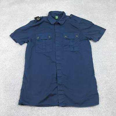 Ma Strum Shirt Mens Medium Navy Military Short Sleeve Dual Pockets Casual Logo • £29.99