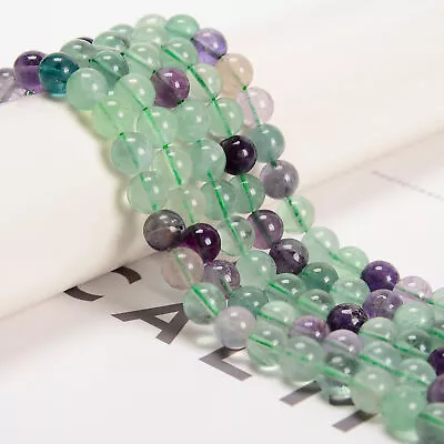 Fluorite Smooth Round Beads 4mm 6mm 8mm 10mm 12mm 15.5  Strand • $8.99