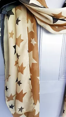 Brown Black Chiffon Stars Punk Rock  Long  Dressy Neck Punky Scarf  Bag Shawl • £8.99