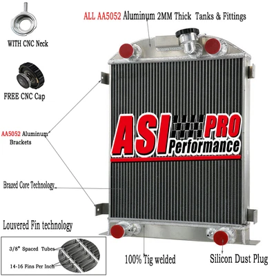 $184.95 • Buy 3Row Aluminum Radiator Fits 1932 Ford Flathead V8 Stock/Height Street Rod AT MT