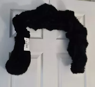 SURELL ~ 100% Rabbit Fur Black Scarf  ~ NWT • $34.99