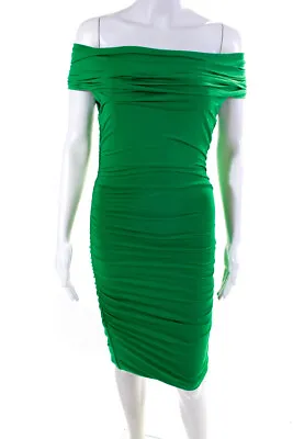 BCBG Max Azria Womens Cowl Neck Ruche Pullover Bodycon Midi Dress Green Size XS • $52.45