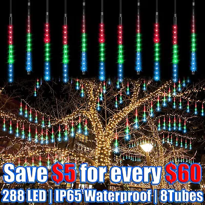 1/2Pack Meteor Shower Lights Outdoor 288/576 LED Christmas Hanging Icicle Lamp • $15.95