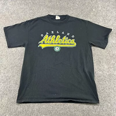 VINTAGE Oakland Athletics Shirt Mens Large Black Graphic Script Spellout Y2K CSA • $4.95