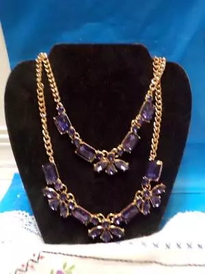 Jewelry-Vintage Designer Cg BLUE STONES/ GOLDTONE Princess Necklace  #382 • $6.74