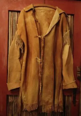 Old Look Mens Western Cognac Brown Buckskin Suede Leather Fringes Open Coat M201 • $128.52