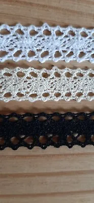 Vintage Cotton Lace Trim Ribbon White Cream Or Black Quality Sewing Edge • £0.99