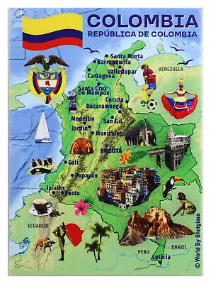 Colombia Graphic Map And Attractions Souvenir Fridge Magnet 2.5  X 3.5  • $8.45