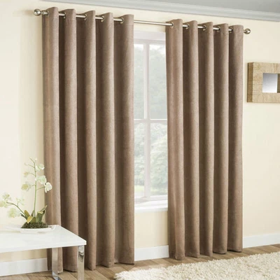 Latte / Taupe / Beige Vogue Thermal Efficient Blockout Woven Textured Eyelet • £18.99