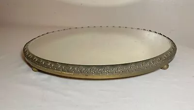 Antique Bronze Round Plateau Beveled Vanity Jewelry Table Top Mirror Tray Brass. • $321.47