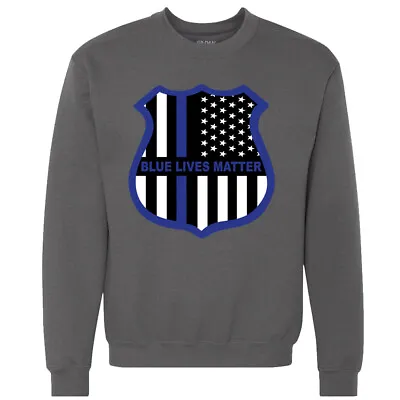 Blue Lives Matter Thin Line Crewneck Sweatshirt American Flag USA Police Badge • $24.95
