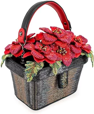 Mary Frances Floral Haven Hand Beaded Jeweled 3D Red Blossoms Top Handle Handbag • $385