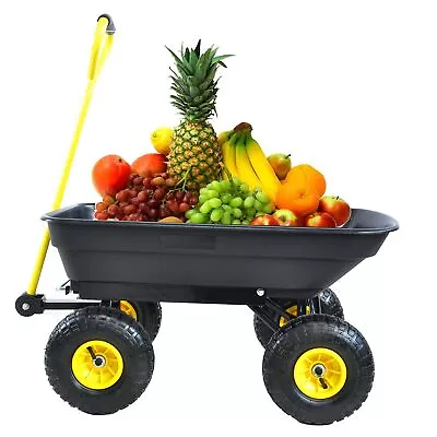 Garden Dump Cart With Steel Frame Outdoor Wagon With 10 Inch Pneumatic Tires... • $131.68