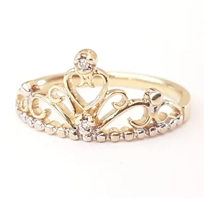 Stunning Solid 9ct Gold Diamond Crown Queen Tiara Ring. Size O. Two Tone. 9K • $219