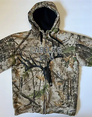 CABELAS ZONZ - Men's Sherpa Lined Woodlands Camo Hunting Hoodie - Size Medium • $19.99