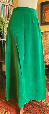 Vintage M&s Cotton /rayon Velvet Maxi Skirt Modern 8-10 Emerald Beautiful • £28