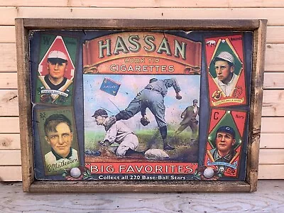 T205 Hassan Tobacco Antique Style Art Wood Baseball Card Sign Ty Cobb 12x16 • $54.95