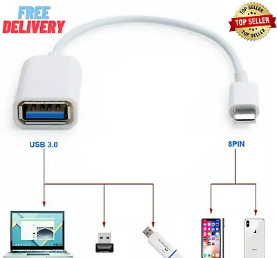 USB 3.0 Female To 8 Pin IPhone Male OTG Adapter Cable Camera For IPad IPhone UK • £4.29