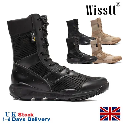 Mens Ankle Work Boots Army Combat Leather Military Shoes Suede Sand Tactical • £19.97