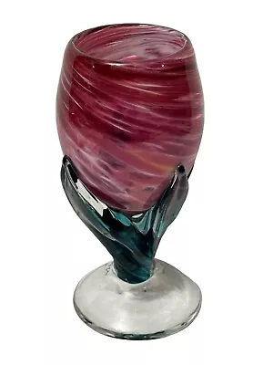 WHITE ELK Blown Glass Wedding Goblet Or Wine Glass Pink Flower Shaped Art Glass • $195.95