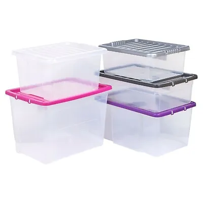 £11.99 • Buy Plastic Storage Boxes Coloured Clip Lid Quality Stackable Container Lightweight