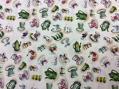 Makower-433-country Kitchen Cups-on Cream-100% Cotton Fabric • £3.35