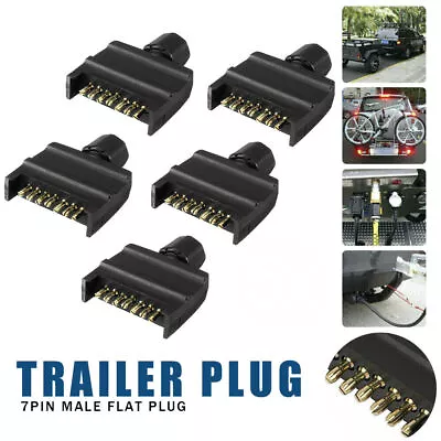 5x Trailer Plug 7 Pin Flat Male Adaptor Caravan Boat Car Connector Part Adapter • $17.95