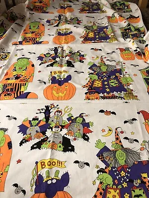 Vtg Halloween Fabric Kids Witch Ghost Monster All Over Print 80s 90s 68  X 44  • $20