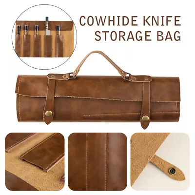 Cowhide Leather 5 Pocket Knives Roll Carry Storage Bag Case Chef Knife Organiser • $40.25