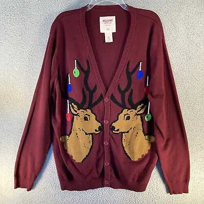Mossimo Sweater Mens XL Maroon Reindeer Ugly Christmas Button V Neck Cardigan • $19