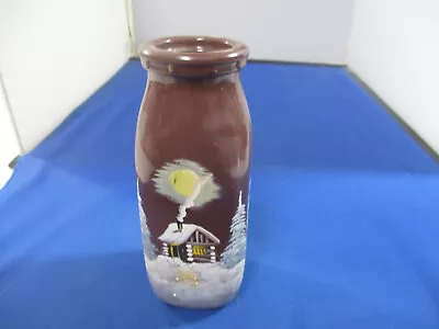 Hand Painted Pint  Milk Bottle Cabin In Winter Scene • $2.95