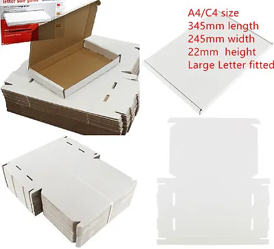 WHITE C4 A4 SIZE BOX 240x345x22mm ROYAL MAIL LARGE LETTER CARDBOARD SHIP PIP 4U • £6.29